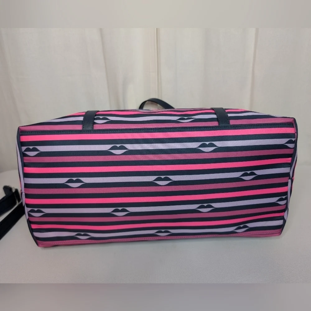 Kate Spade Jae Nylon Pink Striped Patrice Lip Weekender Duffel Bag Like New